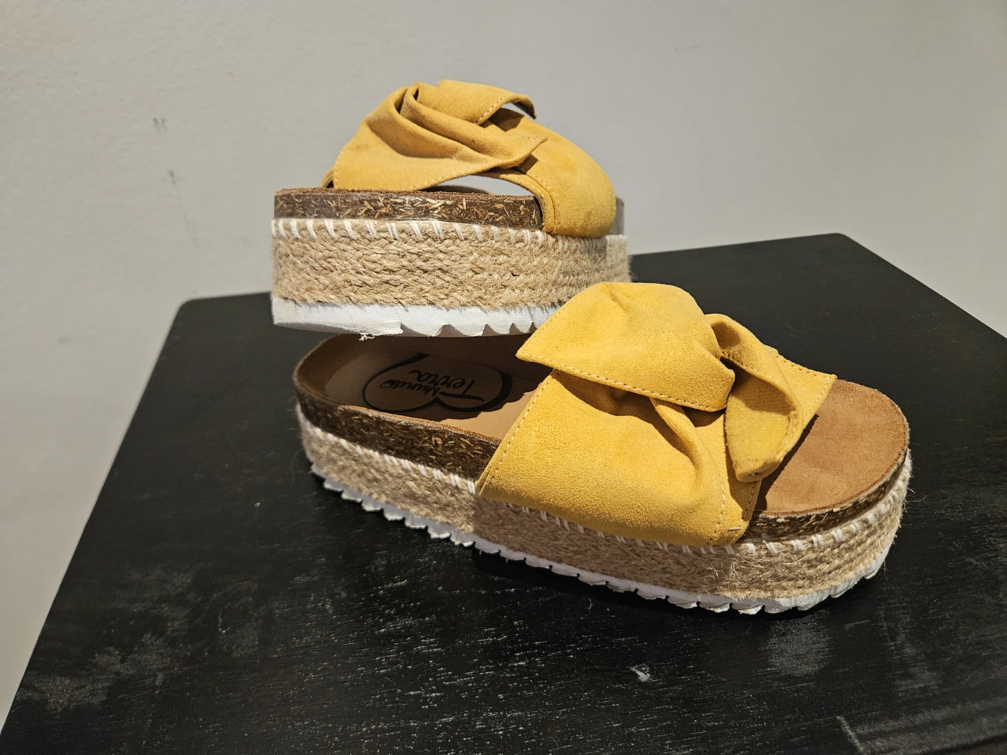 Mundo Terra Yellow Suede Bow Platform Slide Sandals - photo 2