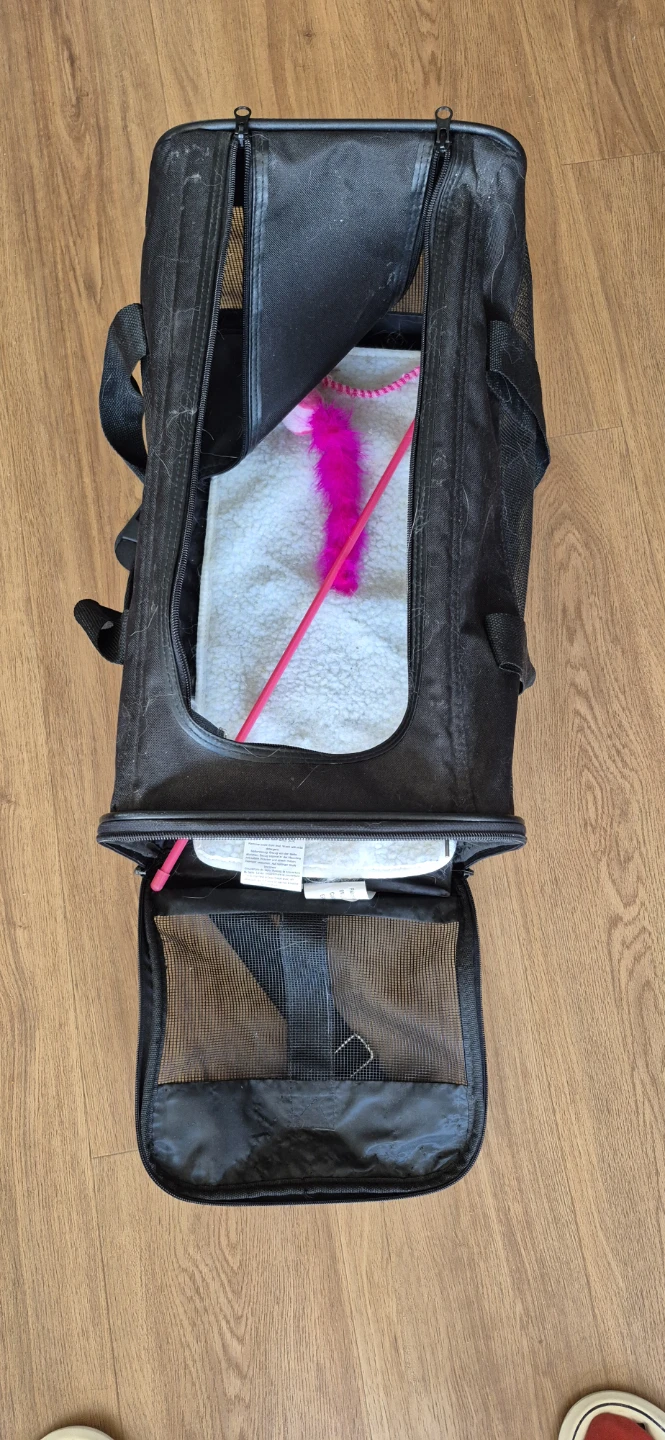 Black Pet Carrier with Fleece Liner and Toy - photo 3