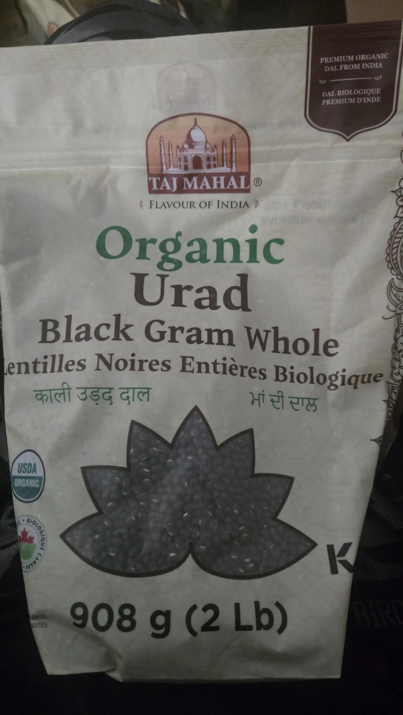 ( 6 BAGS ) Taj Mahal Organic Urad Black Gram Whole Lentils 908g