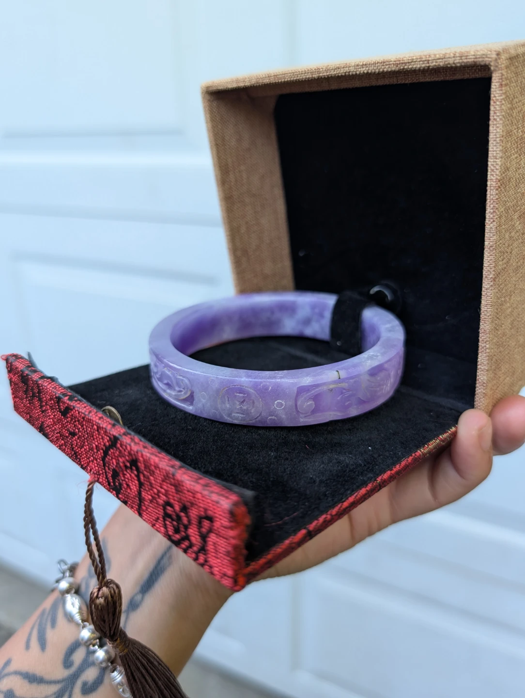 ⚽Purple Jade Bangle Bracelet with Carvings - photo 5