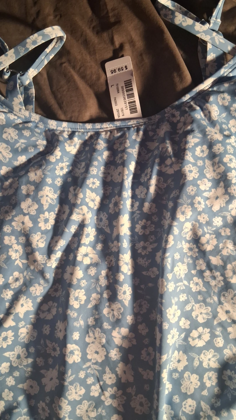 Turquoise & Co. Blue Floral Ruched Tankini Top Size L - photo 2