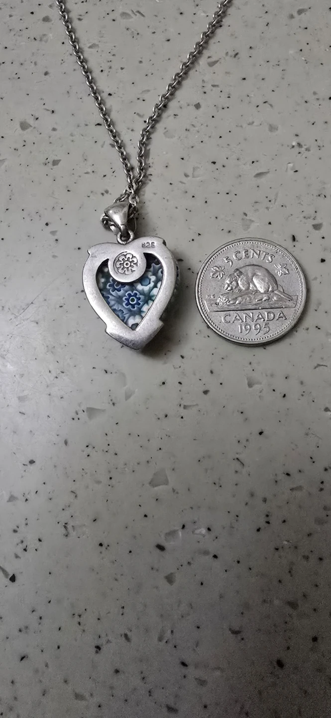 Heart Pendant Necklace with Floral Design 925 silver