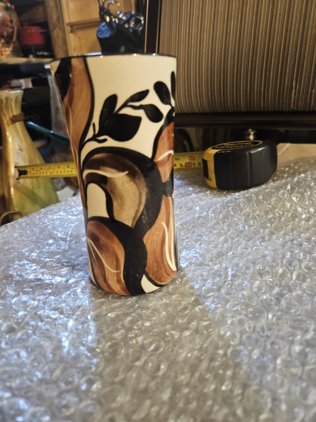 Ceramic Vase with Brown and Black Leaf Pattern - photo 4
