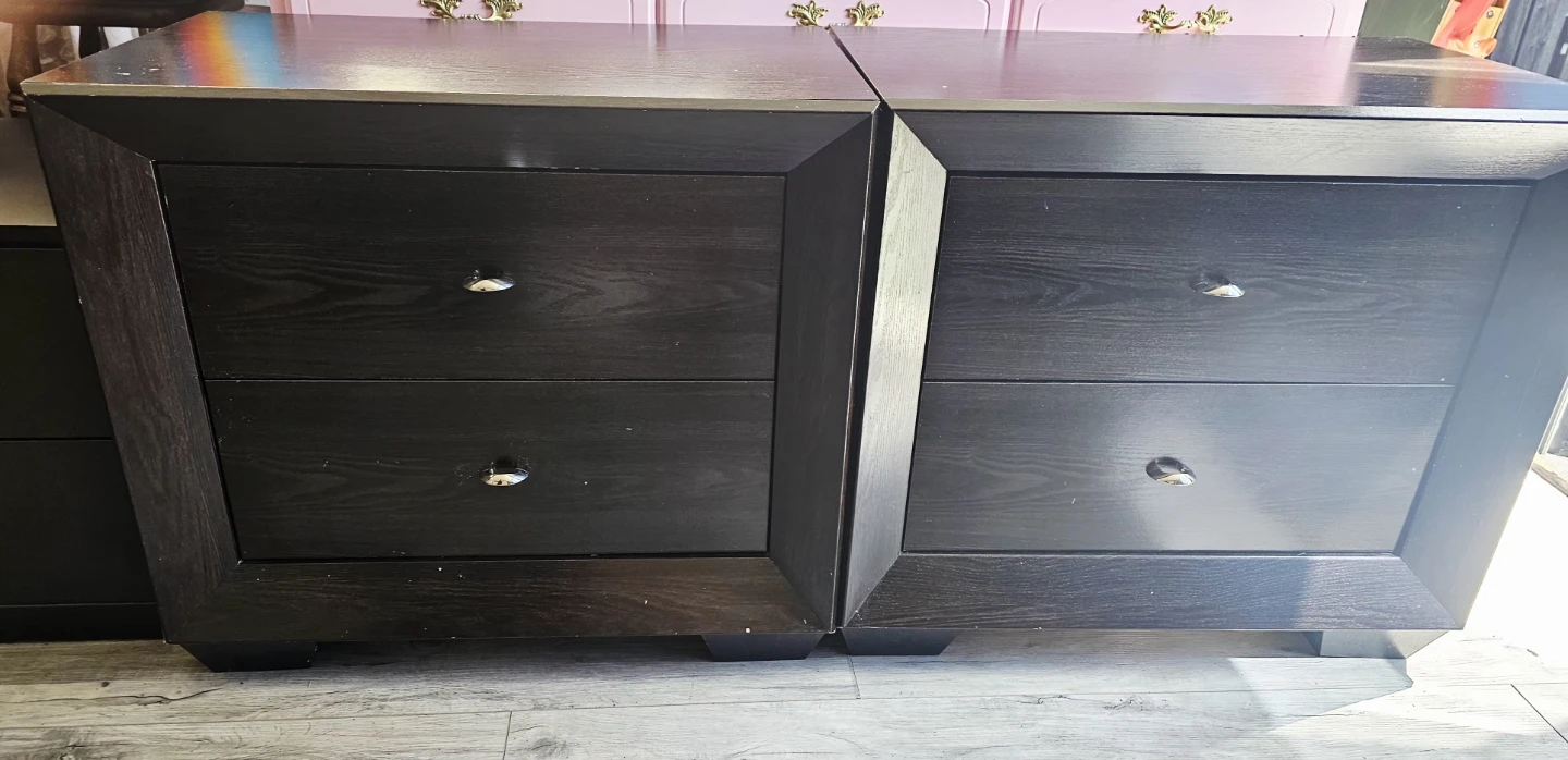 Set of 2 Black Oversized Nightstands Dresser Drawer - photo 2