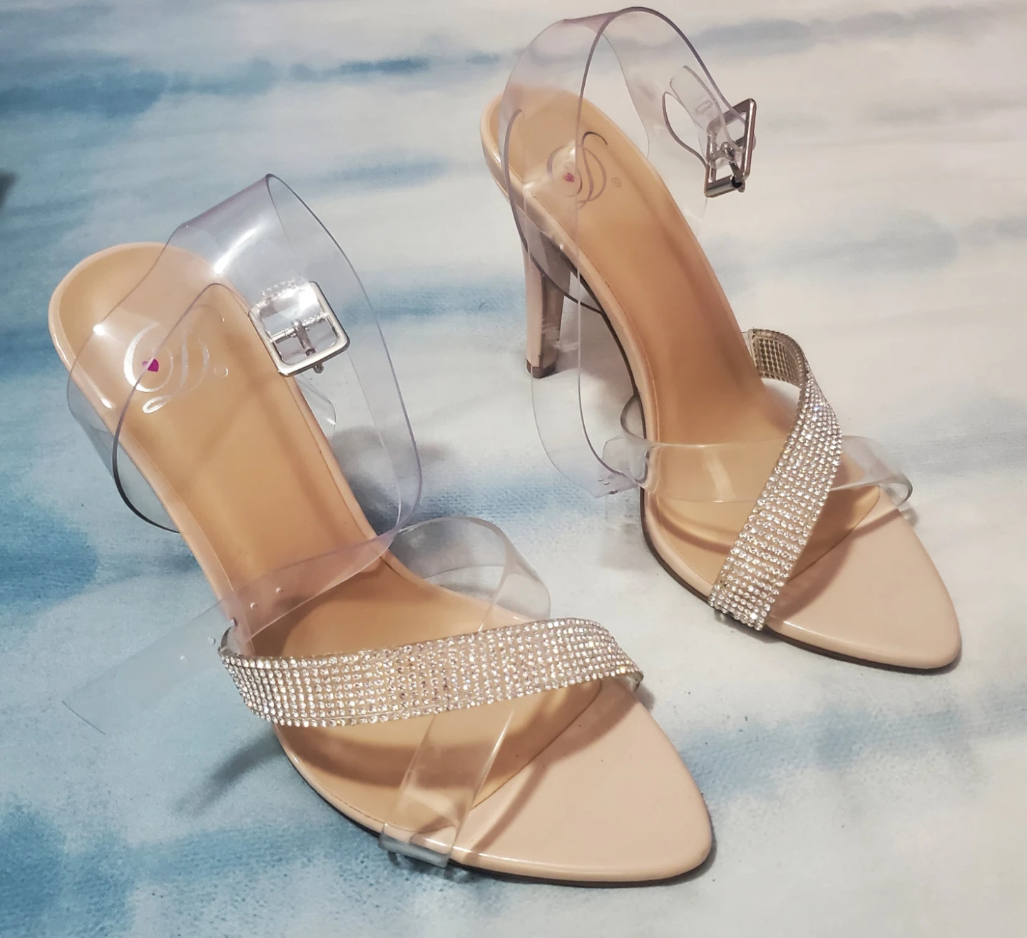 Clear Strap Heels with Rhinestone Detail