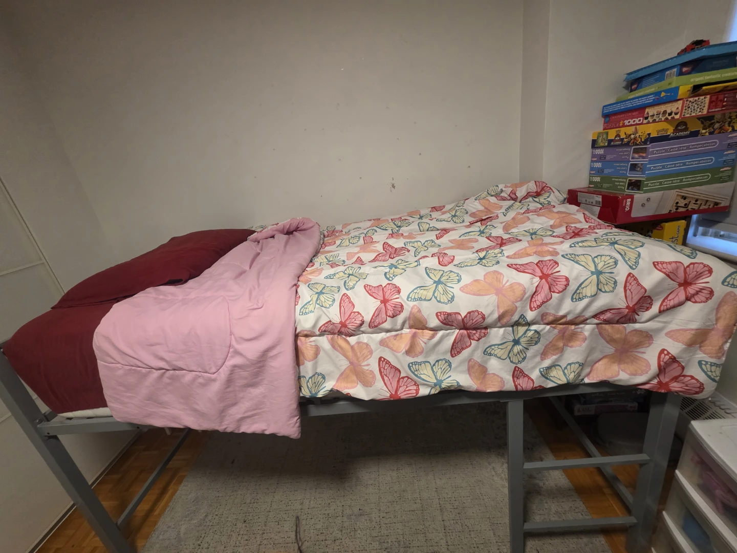 Grey Metal Twin Loft Bed with Full-Length Guardrails