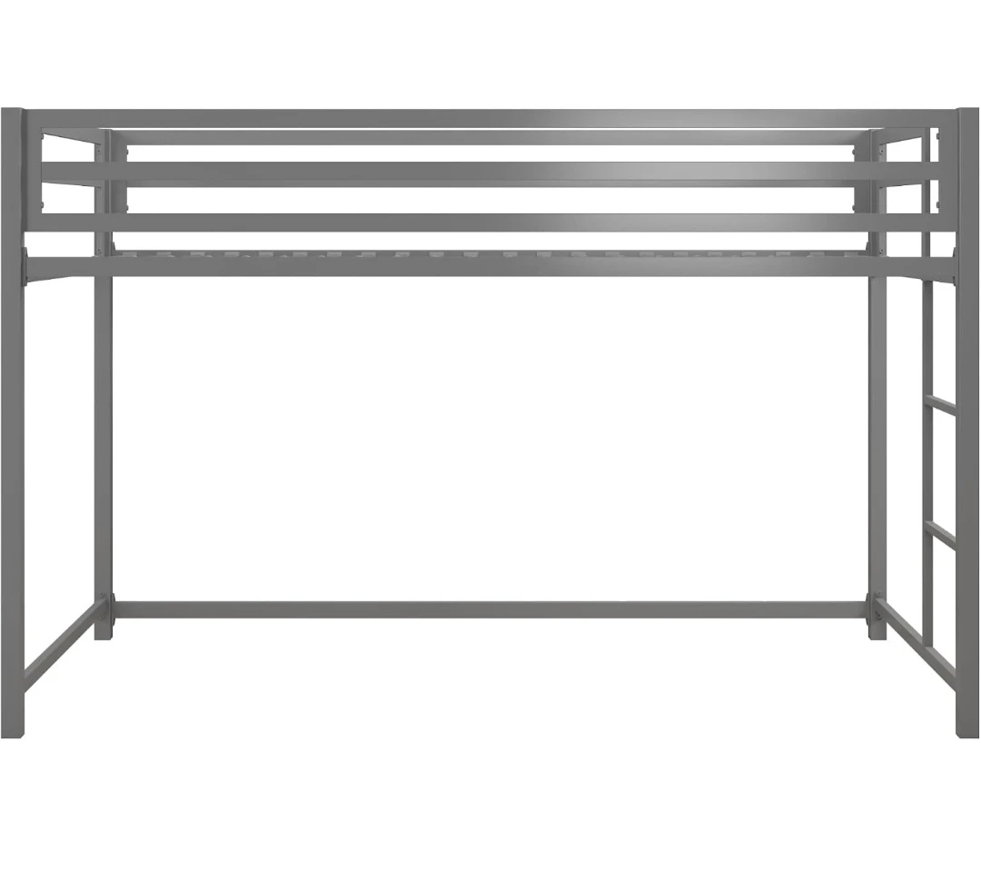 Grey Metal Twin Loft Bed with Full-Length Guardrails - photo 2