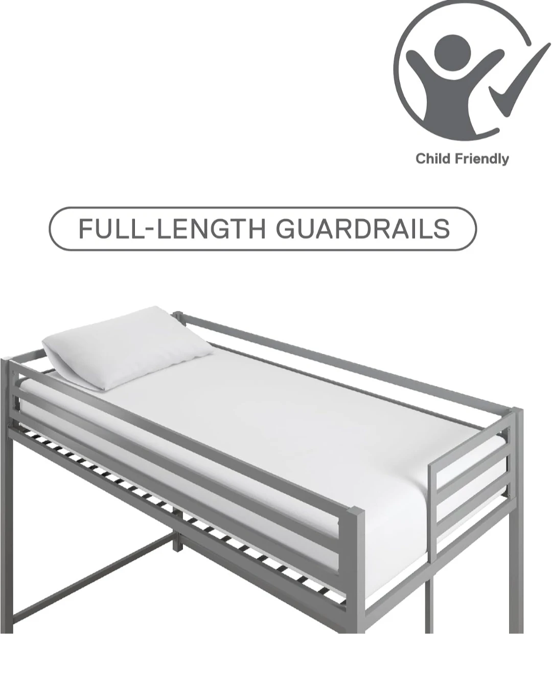 Grey Metal Twin Loft Bed with Full-Length Guardrails - photo 5