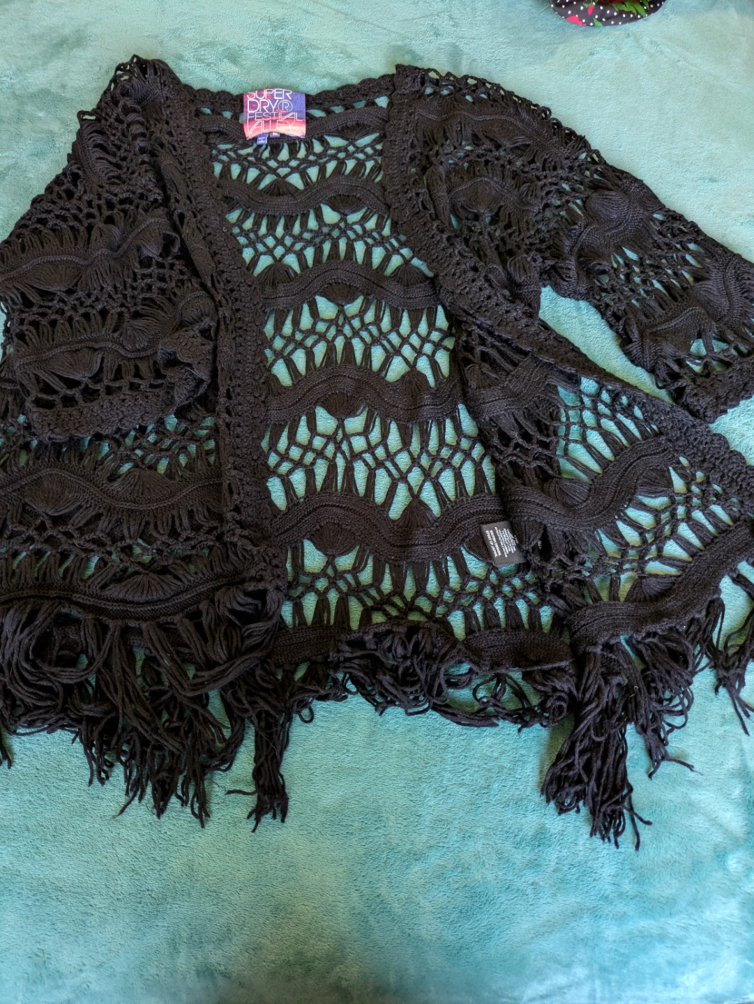 Superdry Black Crochet Festival Cardigan