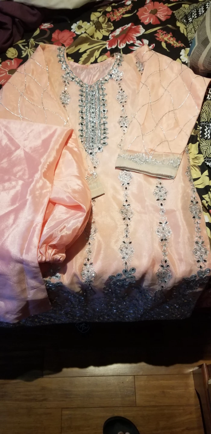 Peach Embellished Kurti with Pants