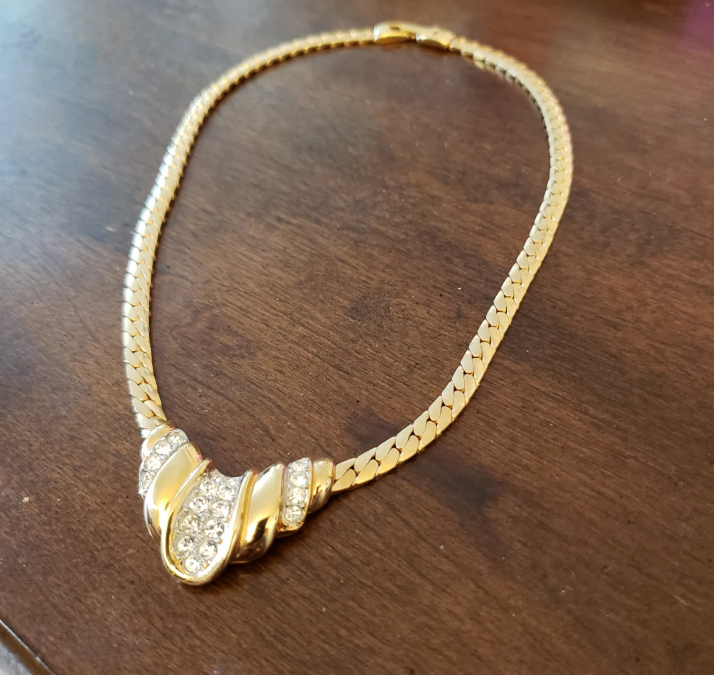 Gold-tone Necklace with Rhinestones - photo 2