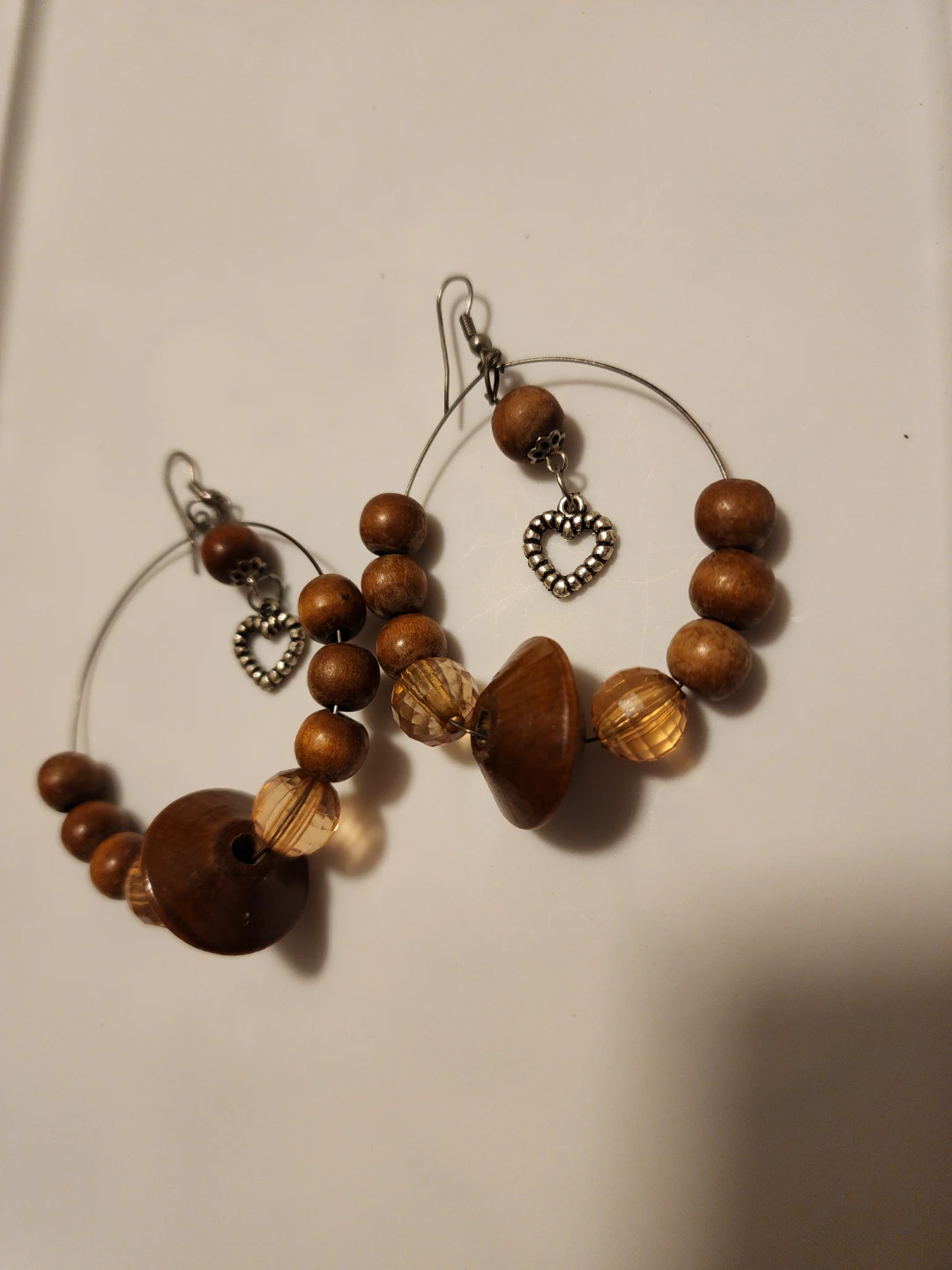 Wooden Hoop Earrings with Heart Charms - photo 2