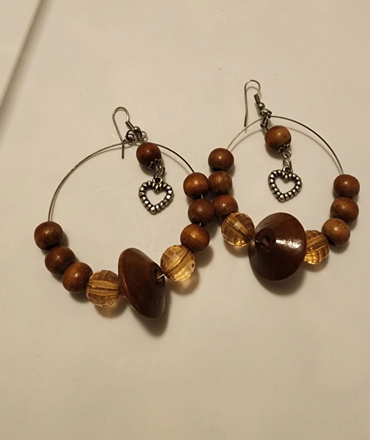 Wooden Hoop Earrings with Heart Charms - photo 3
