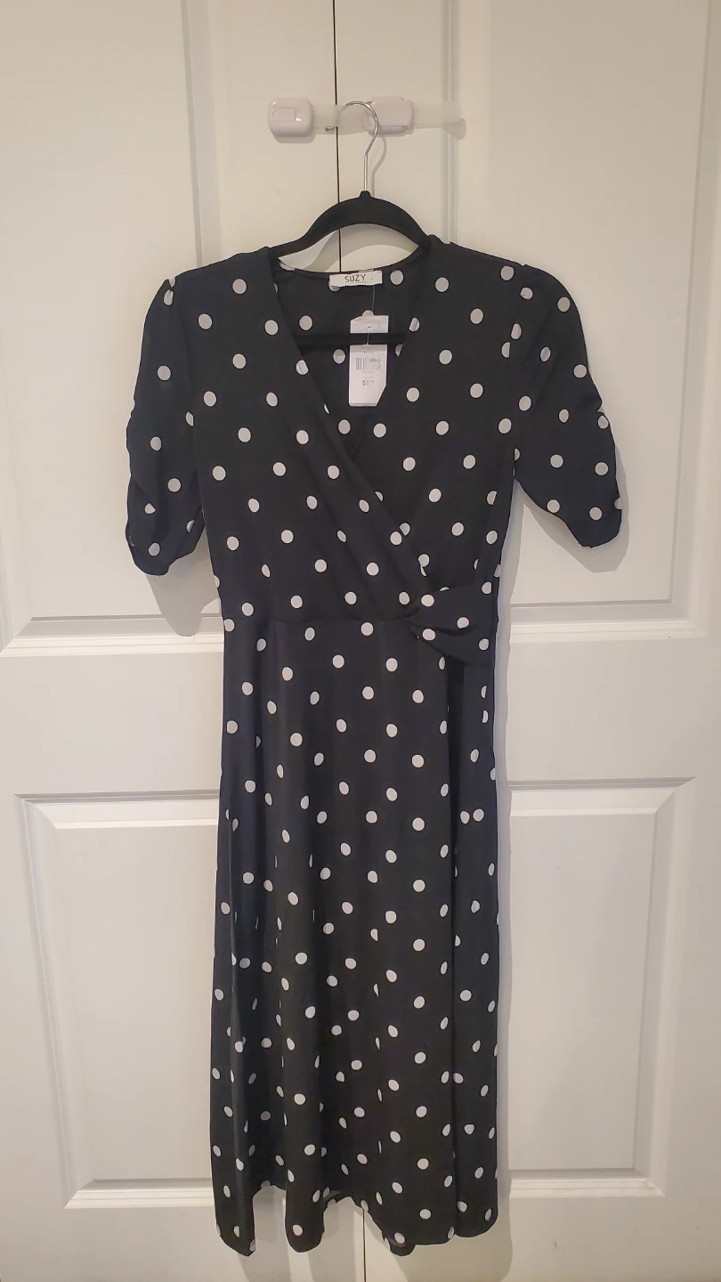 SUZY Polka Dot Faux Wrap Dress