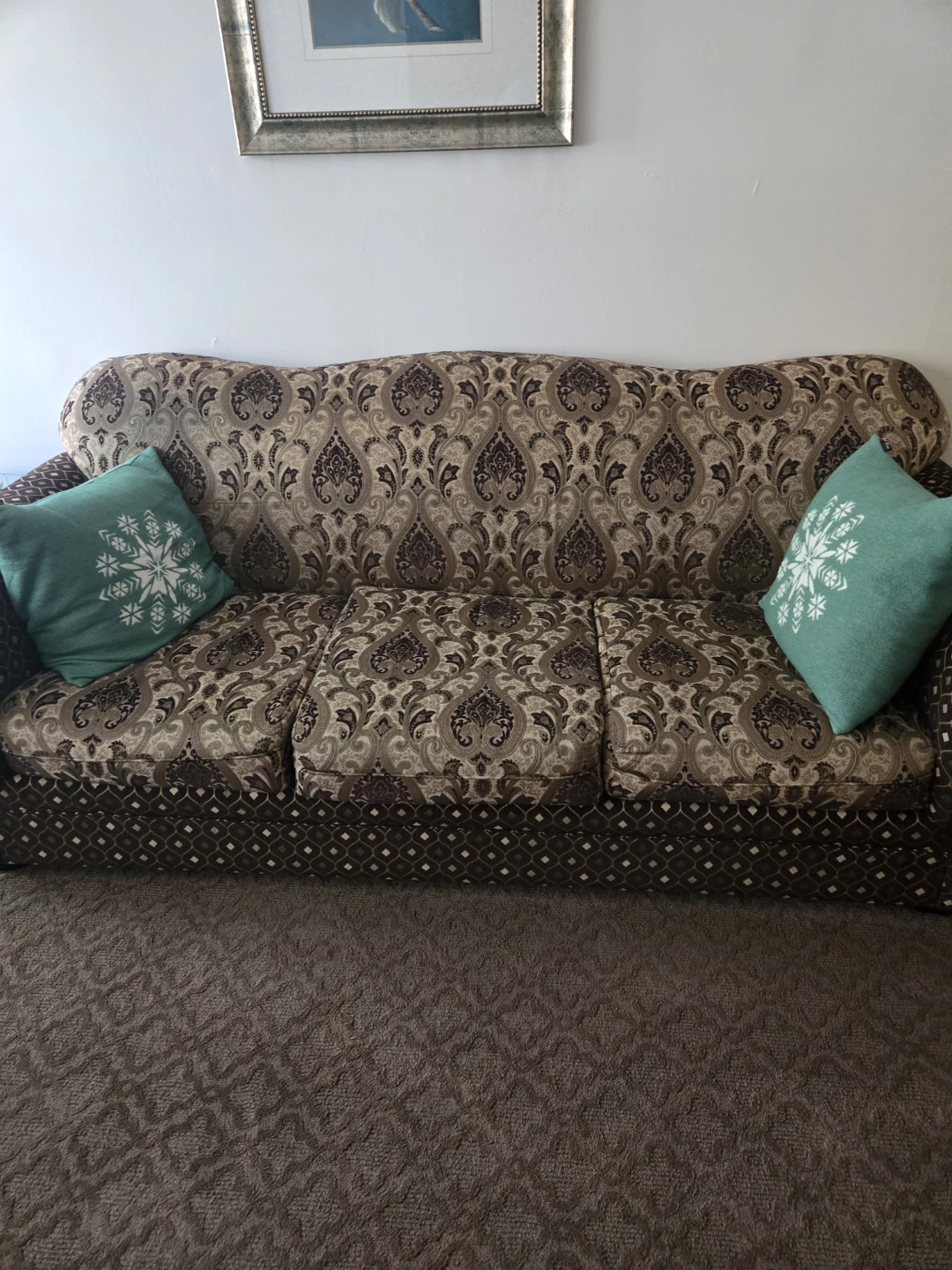 Brown Damask Sofa and Armchair Set - photo 2