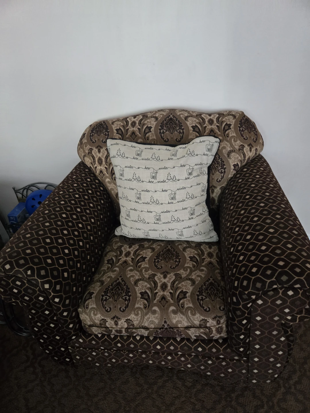 Brown Damask Sofa and Armchair Set - photo 3
