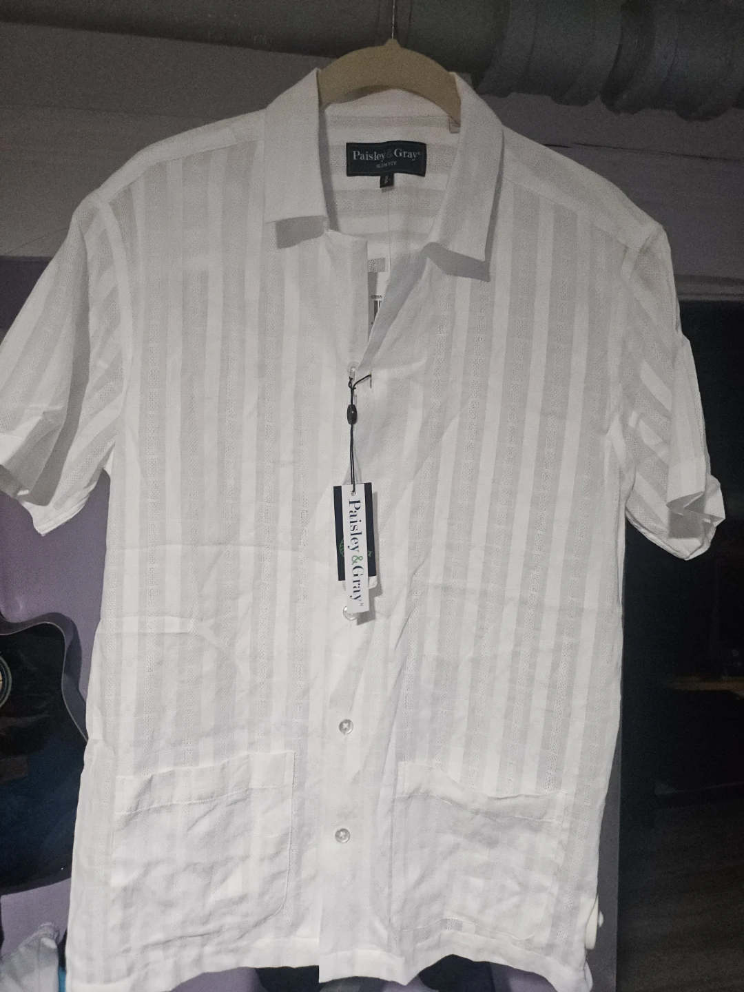 Paisley & Gray Men's White Slim Fit Short Sleeve Shirt