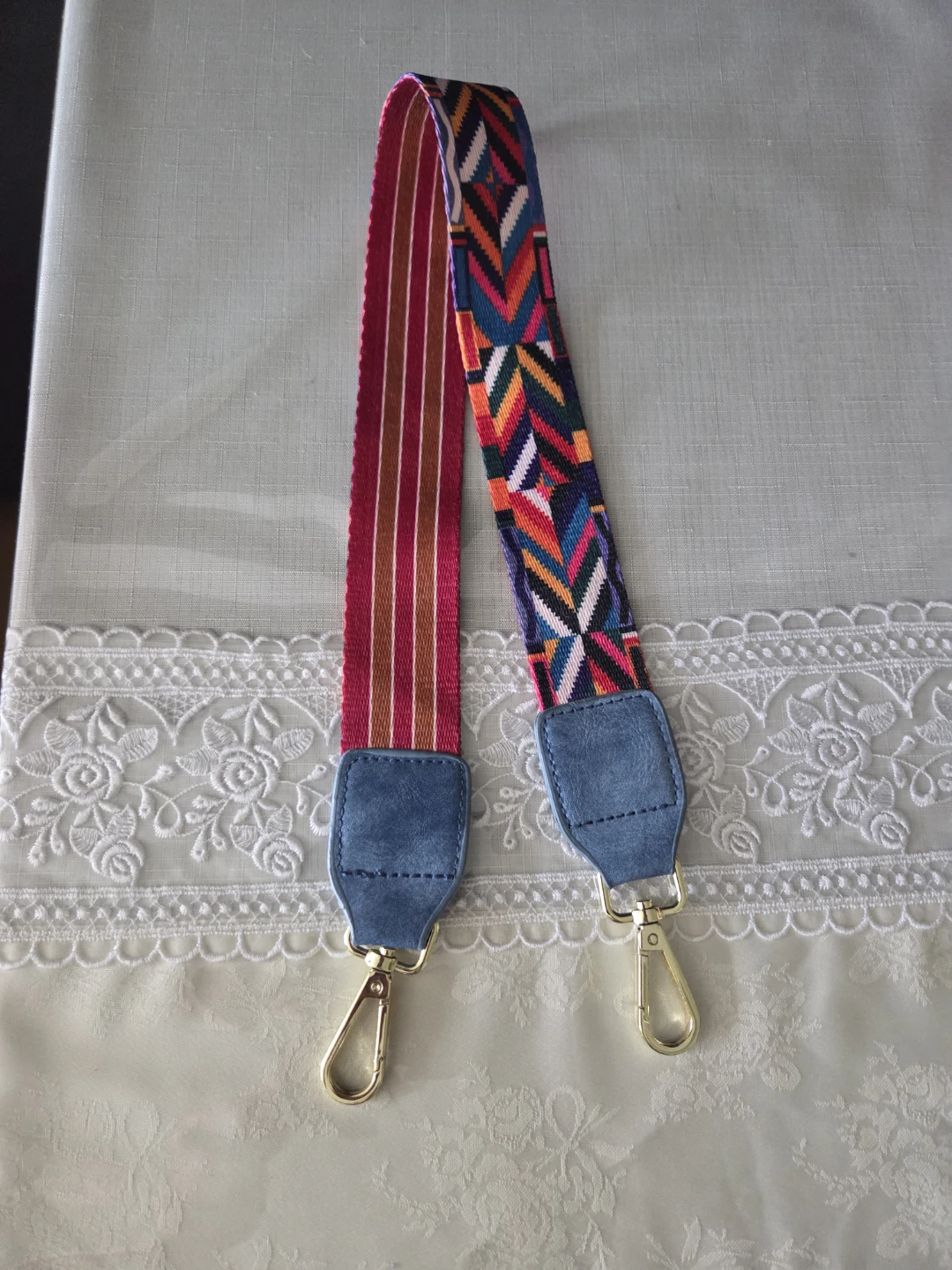 Colorful Woven Bag Strap with Suede Accents