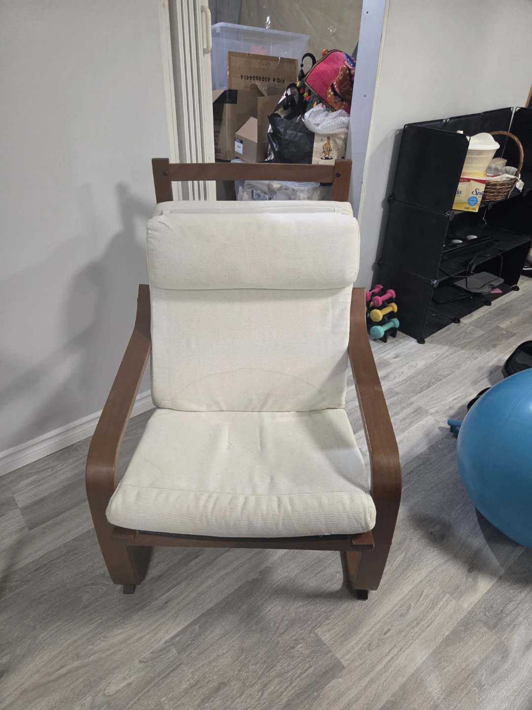 Wooden Armchair with White Cushions