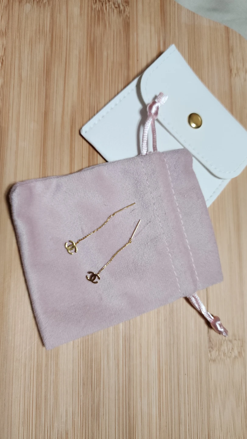 18K Solid Gold CC Threader Earrings - photo 2
