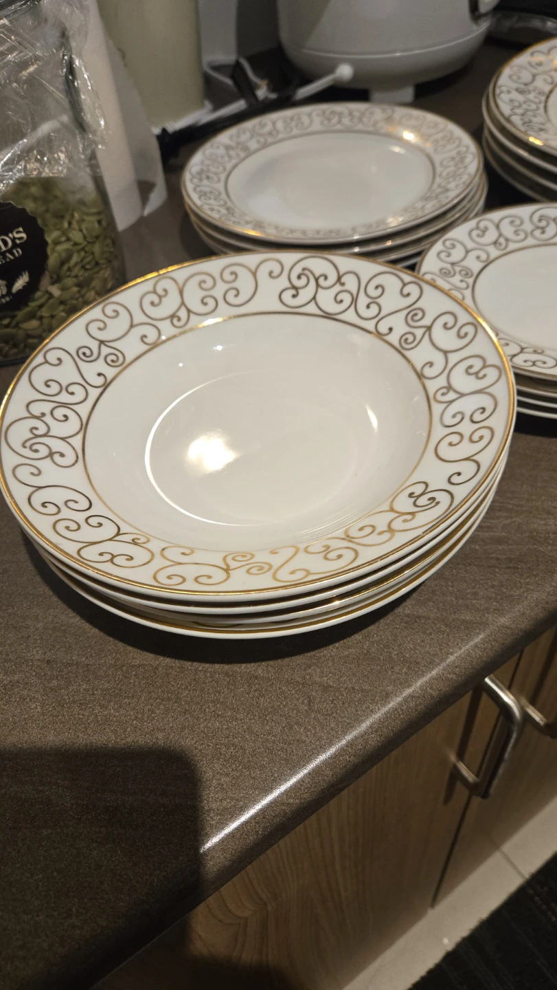 White and Gold Rimmed Dinner Plates