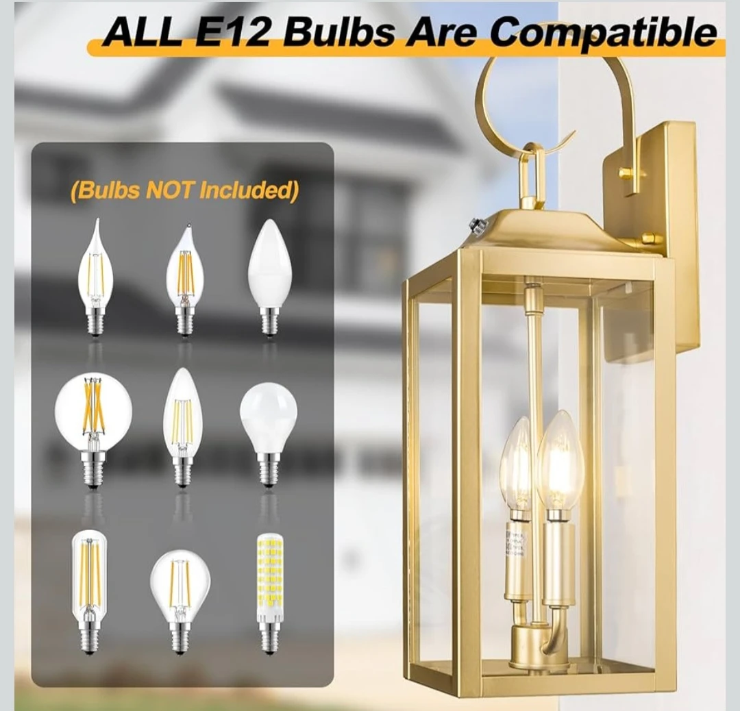 Gold Outdoor Wall Lantern with Dusk to Dawn Sensor - photo 4