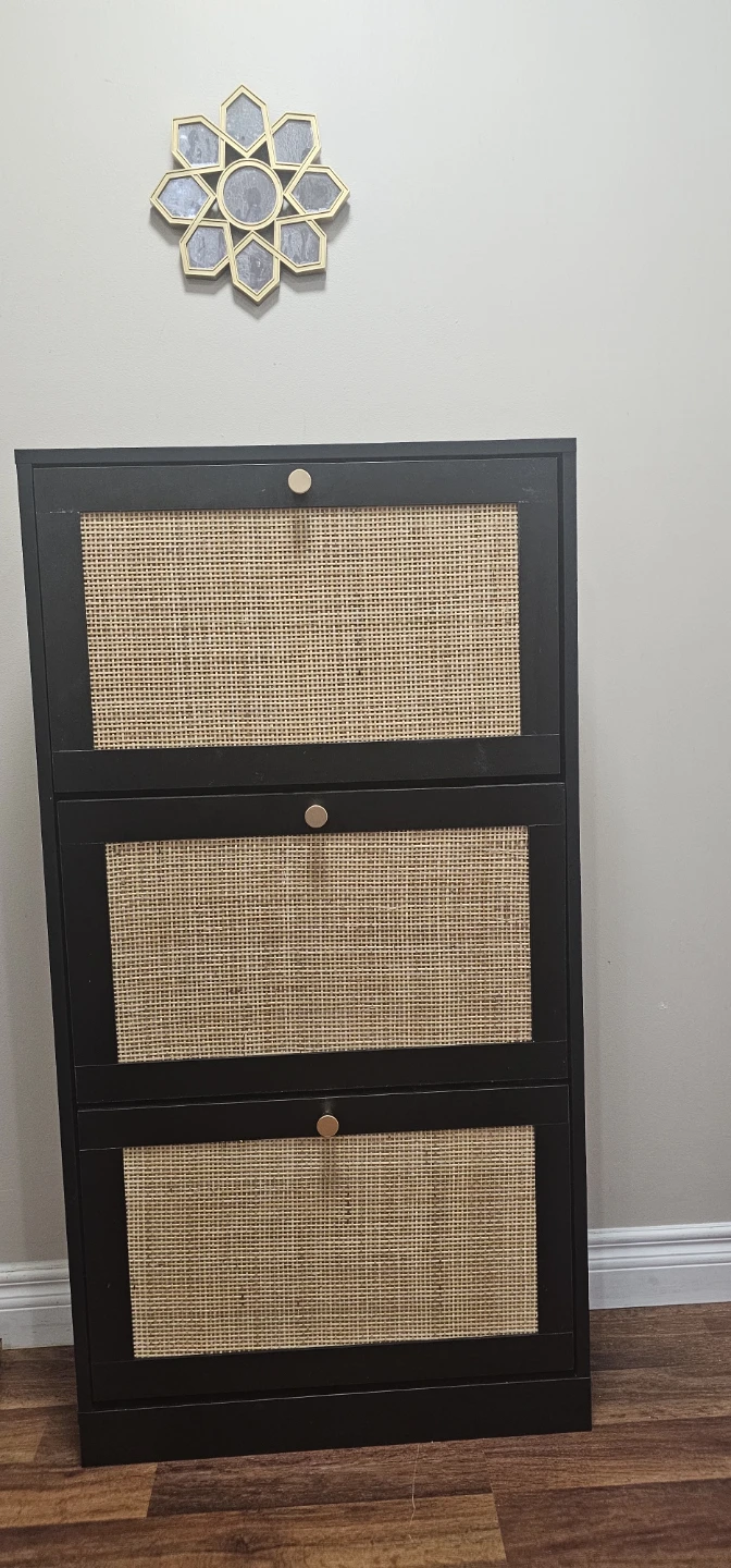 Black Shoe Cabinet with Cane Doors