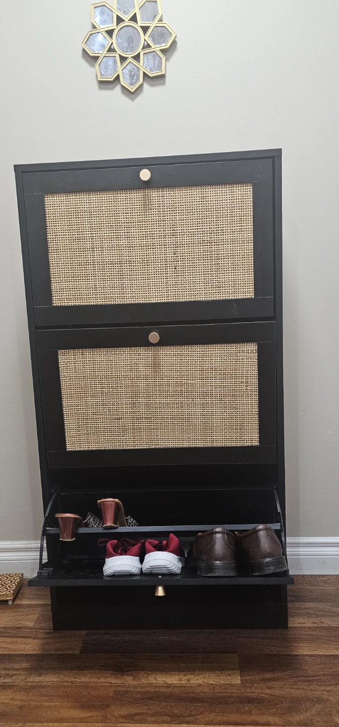 Black Shoe Cabinet with Cane Doors - photo 2