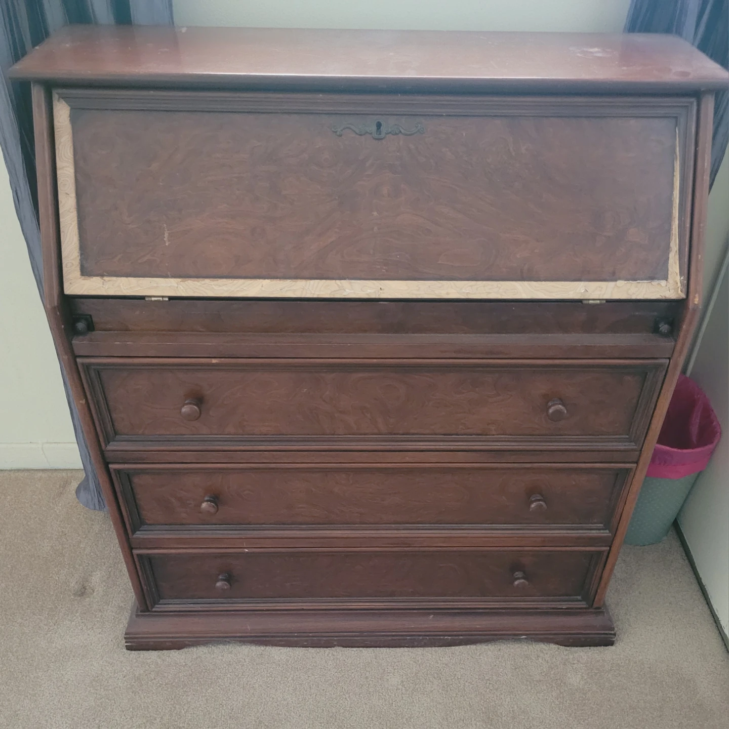 Vintage Wooden Secretary Desk with Drawers - photo 2