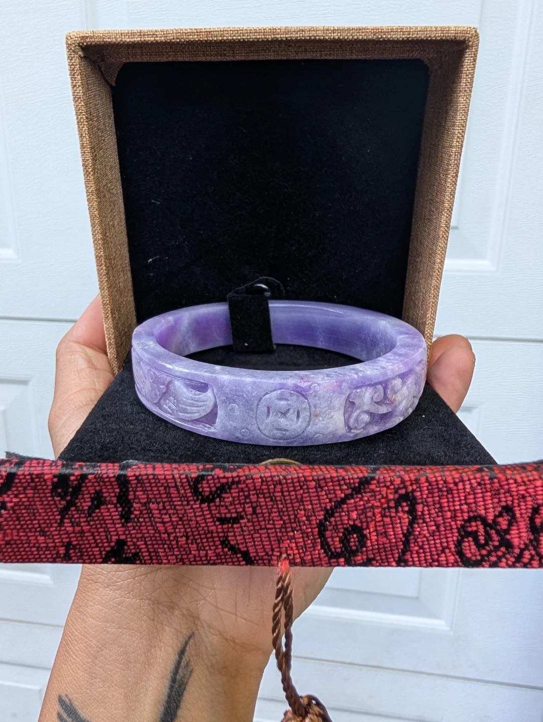 ⚽Purple Jade Bangle Bracelet with Carvings