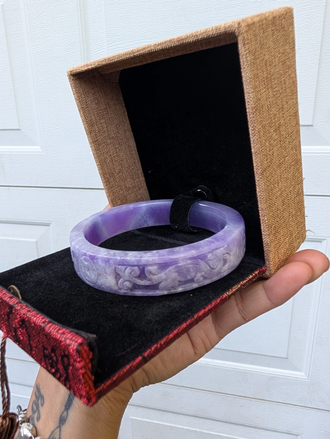 ⚽Purple Jade Bangle Bracelet with Carvings - photo 2