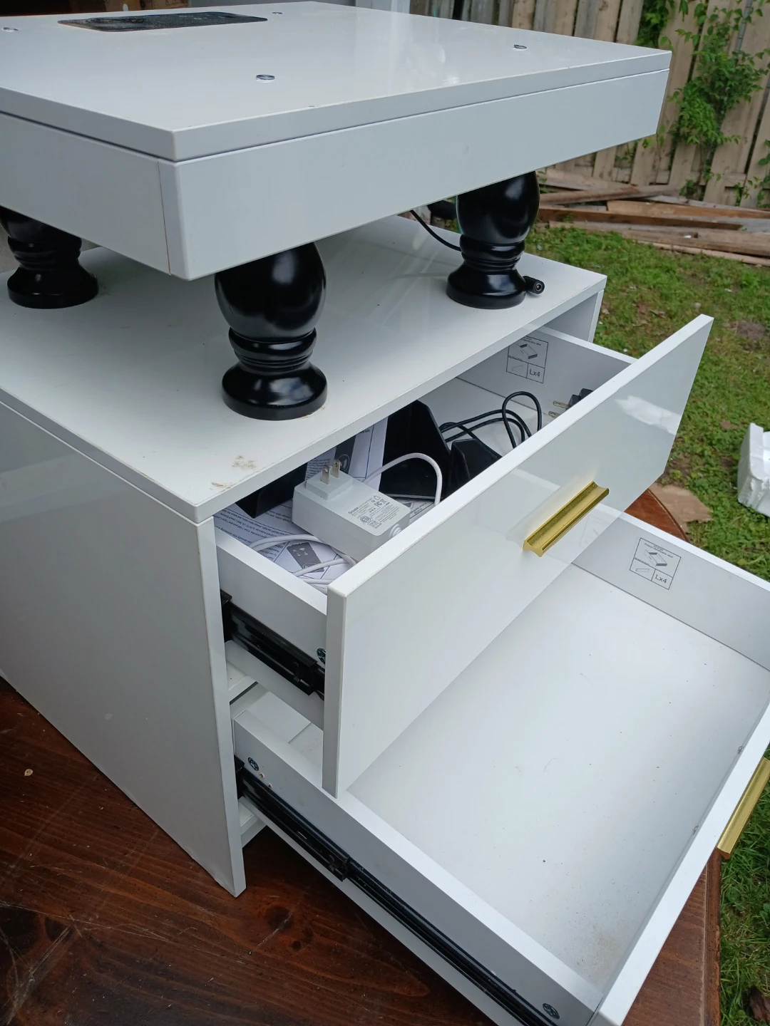 White Nightstand with Gold Handles - photo 2