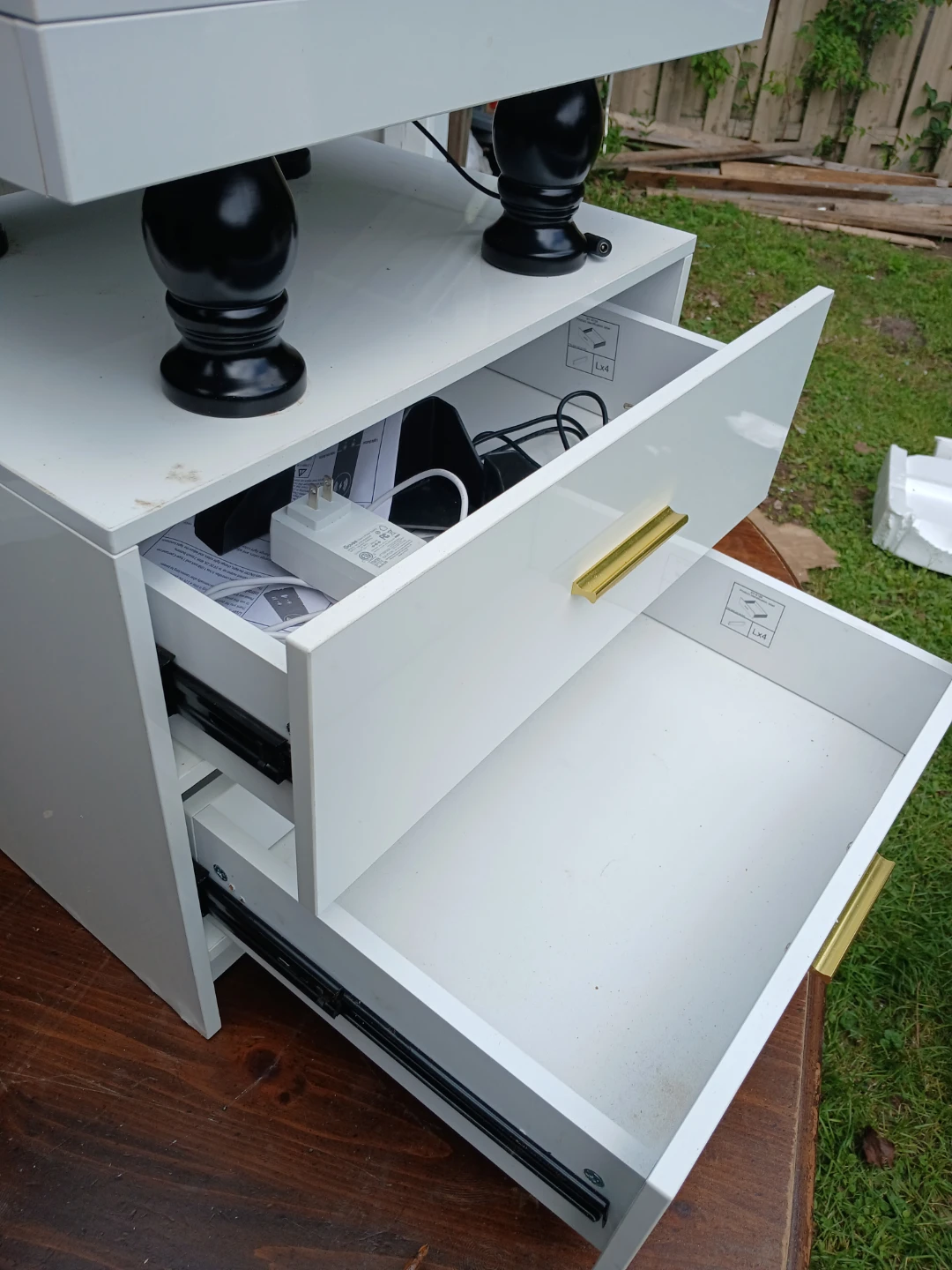 White Nightstand with Gold Handles - photo 3
