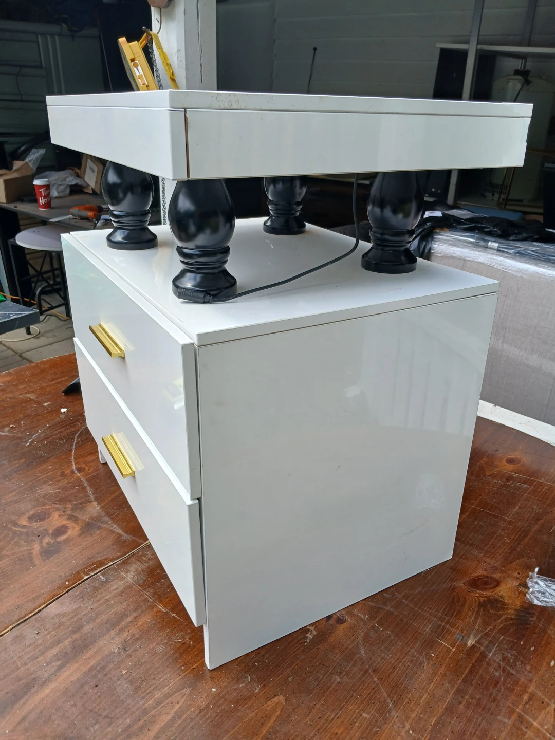 White Nightstand with Gold Handles - photo 4