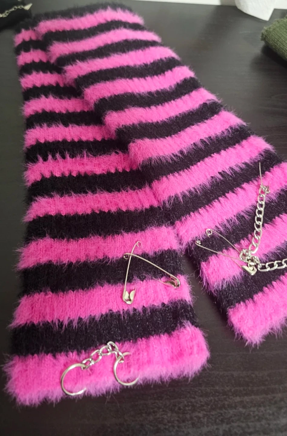 FREE Pink & Black Stripe Pierced Fuzzy Arm Warmers - photo 2