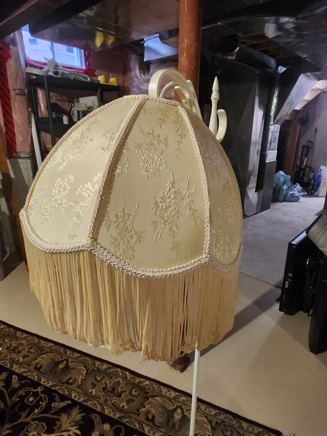 Vintage Style Floor Lamp with Cream Fringe Shade
