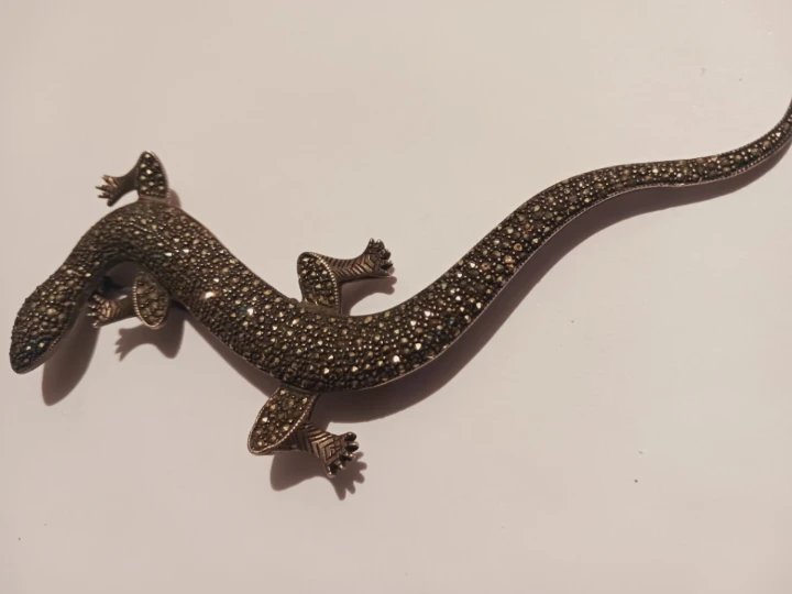 Sterling Silver 925 Marcasite Large Lizard Brooch - photo 3