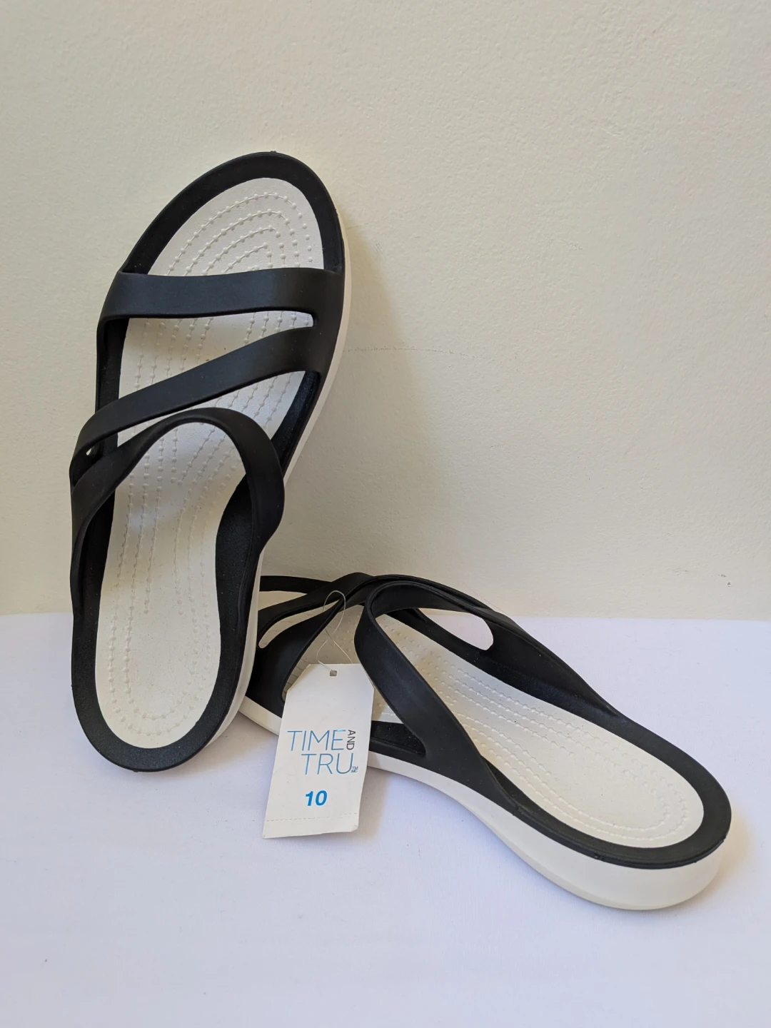 Time and Tru Black & White Sandals Size 10