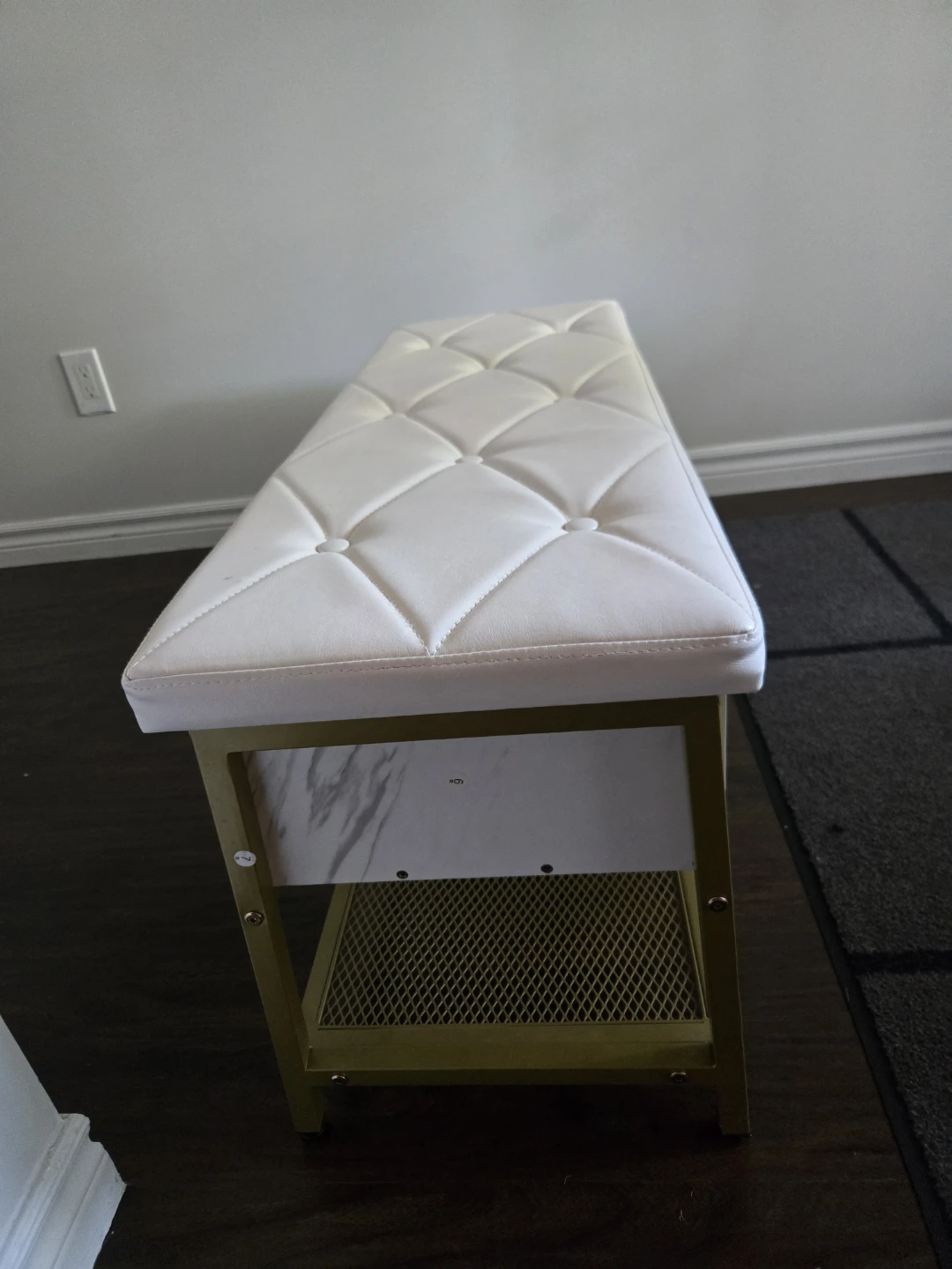 White Tufted Storage Bench with Gold Frame - photo 2