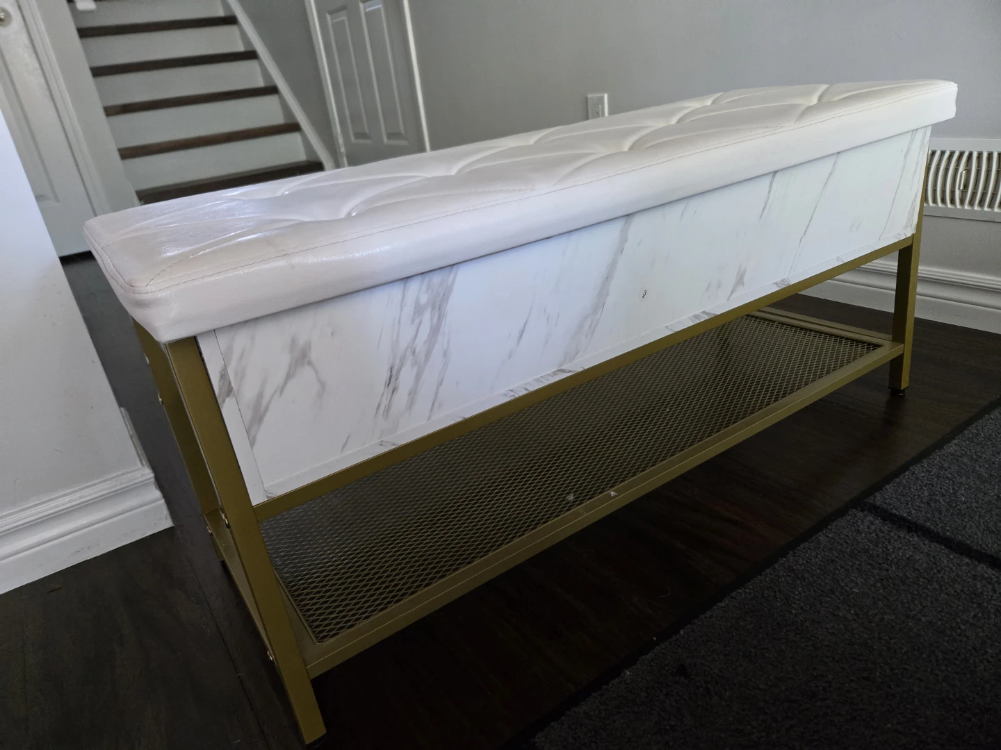 White Tufted Storage Bench with Gold Frame - photo 3