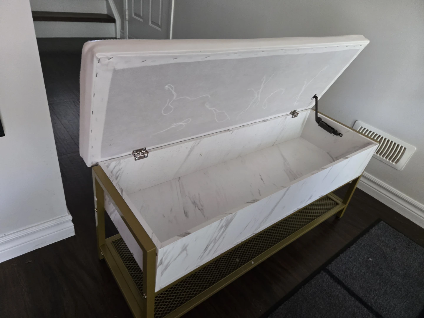 White Tufted Storage Bench with Gold Frame - photo 4
