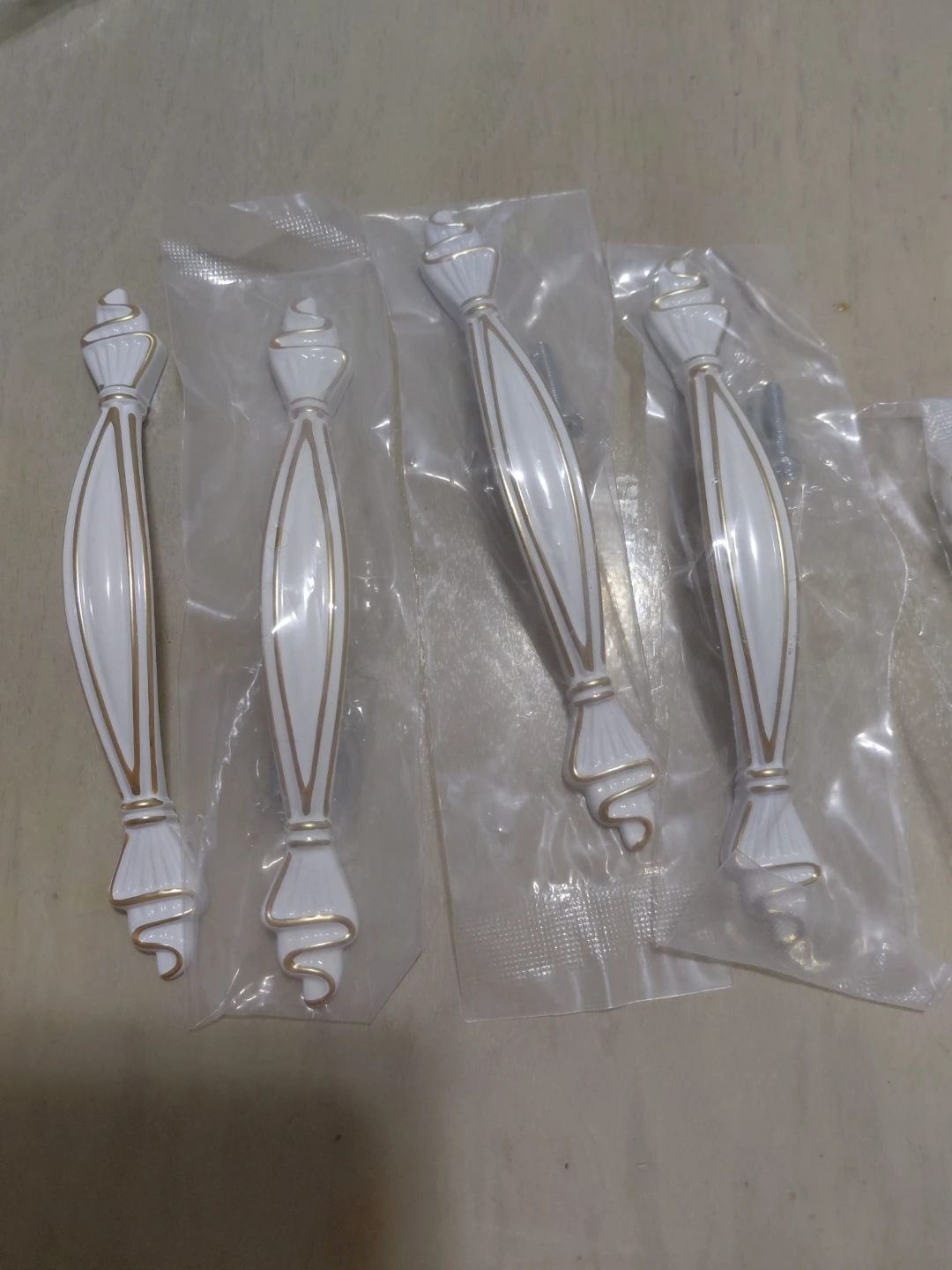 White Cabinet Handles with Gold Trim (Set of 4)