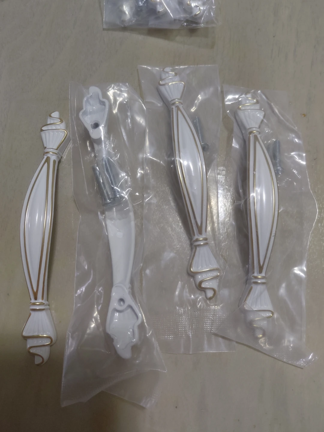 White Cabinet Handles with Gold Trim (Set of 4) - photo 2