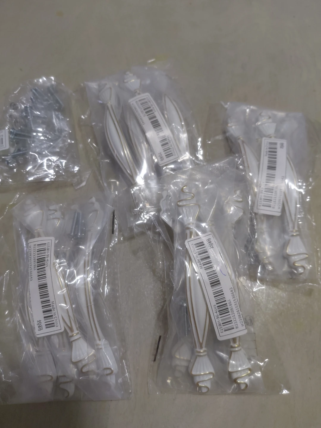 White Cabinet Handles with Gold Trim (Set of 4) - photo 3
