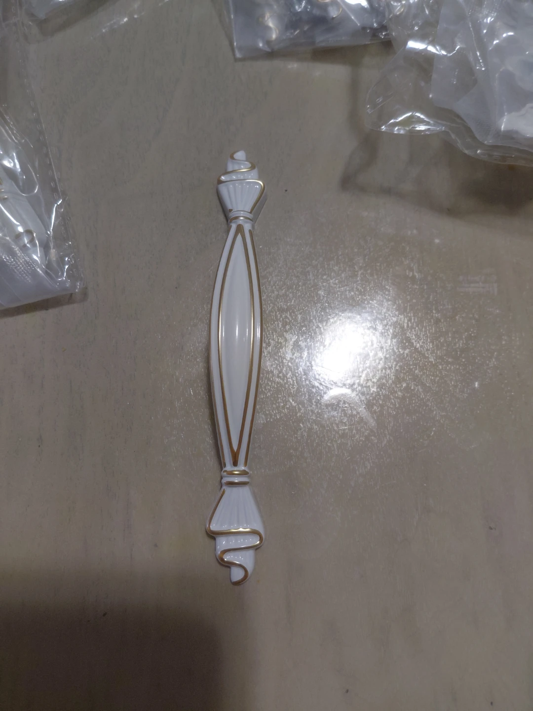 White Cabinet Handles with Gold Trim (Set of 4) - photo 4