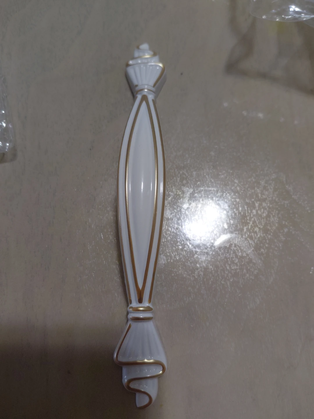White Cabinet Handles with Gold Trim (Set of 4) - photo 5