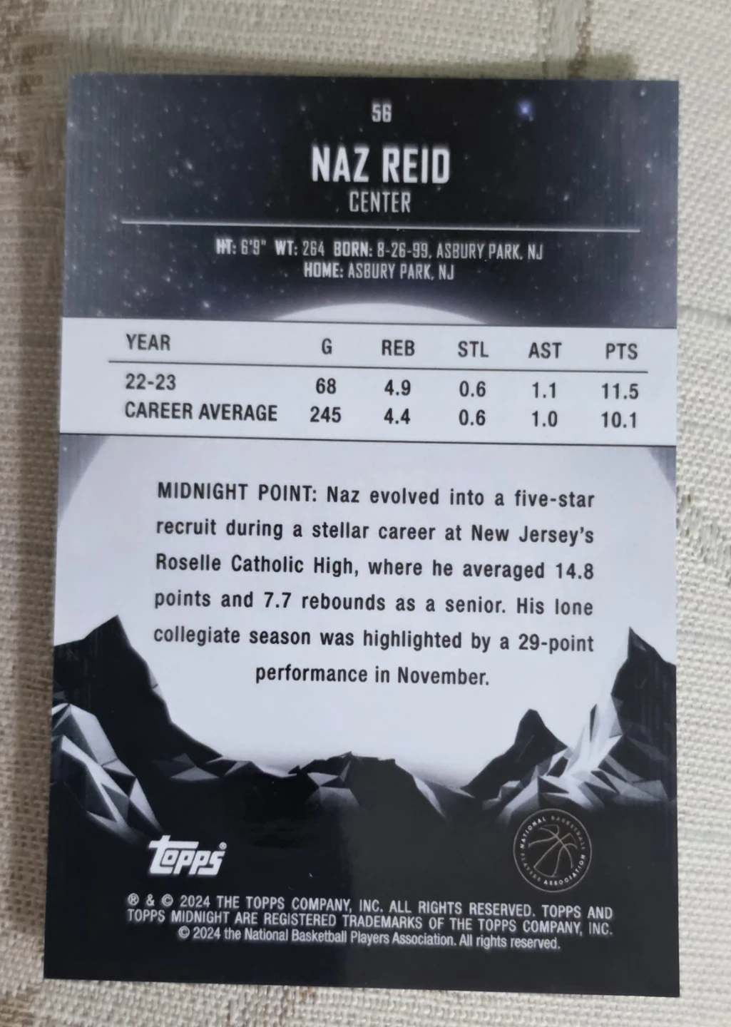 Topps Midnight Naz Reid 03/25 Basketball Card - photo 2
