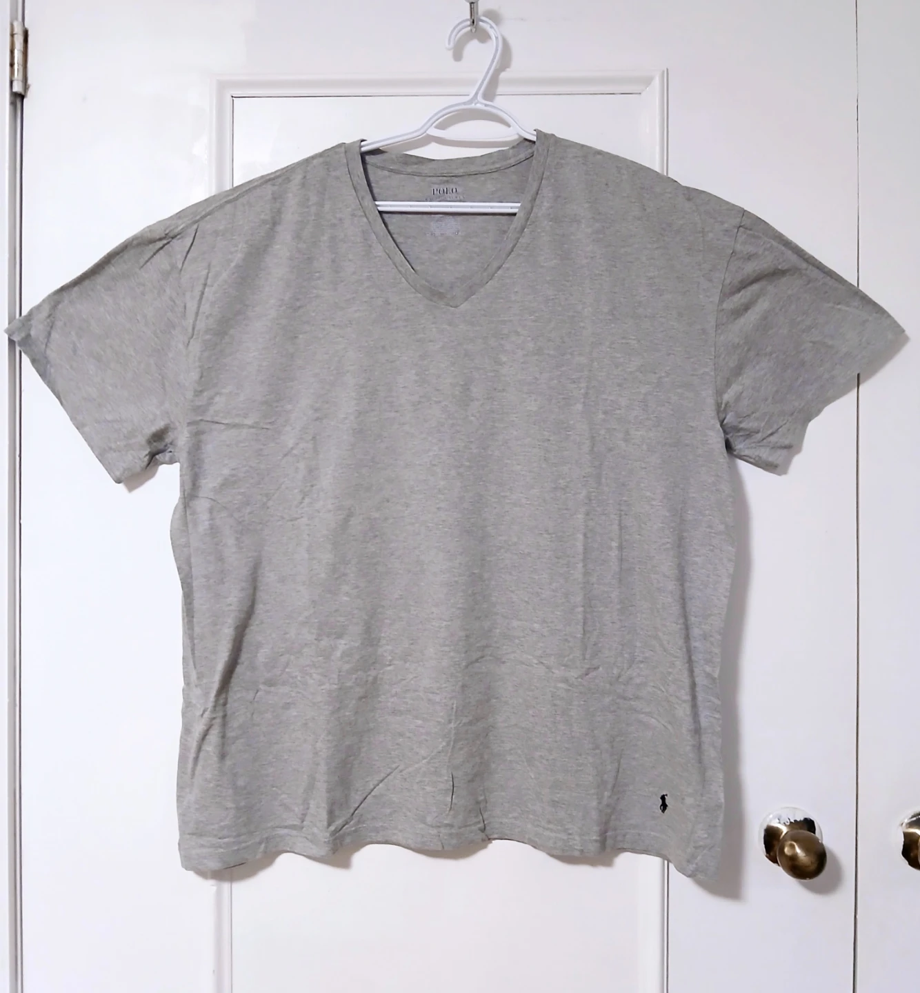 Men XXL Grey V-Neck Cotton T-Shirt