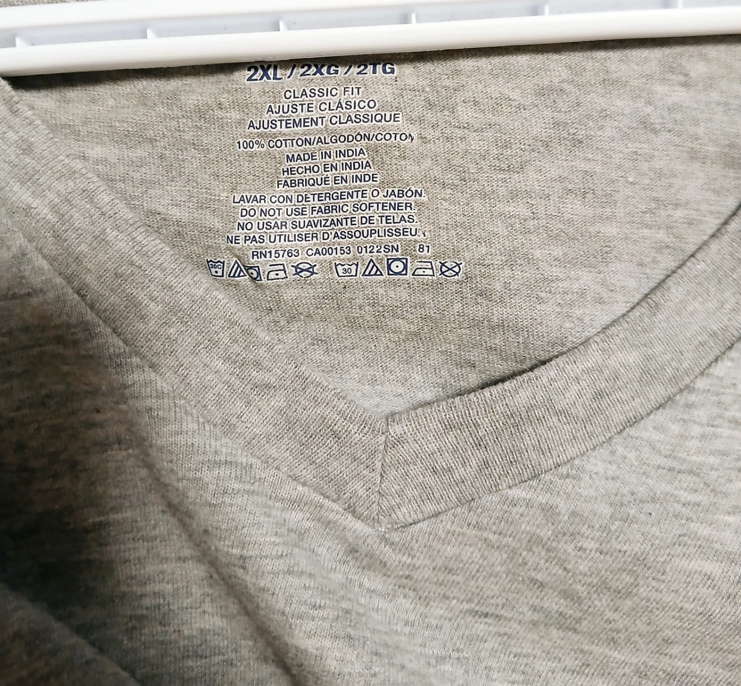 Men XXL Grey V-Neck Cotton T-Shirt - photo 2