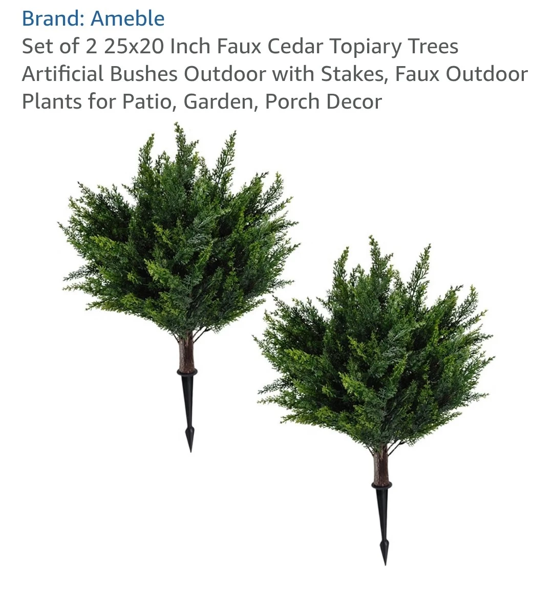 Ameble Set of 2 Faux Cedar Topiary Trees 25x20 Inch